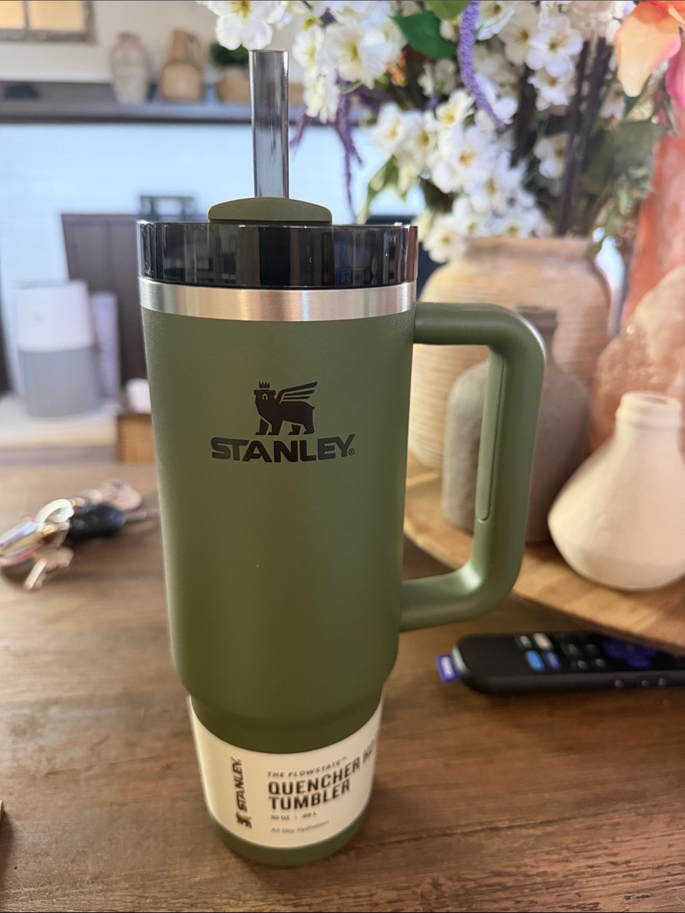 Stanley Quencher H2.0 30oz Tumbler Green w/ Handle Lid & Straw